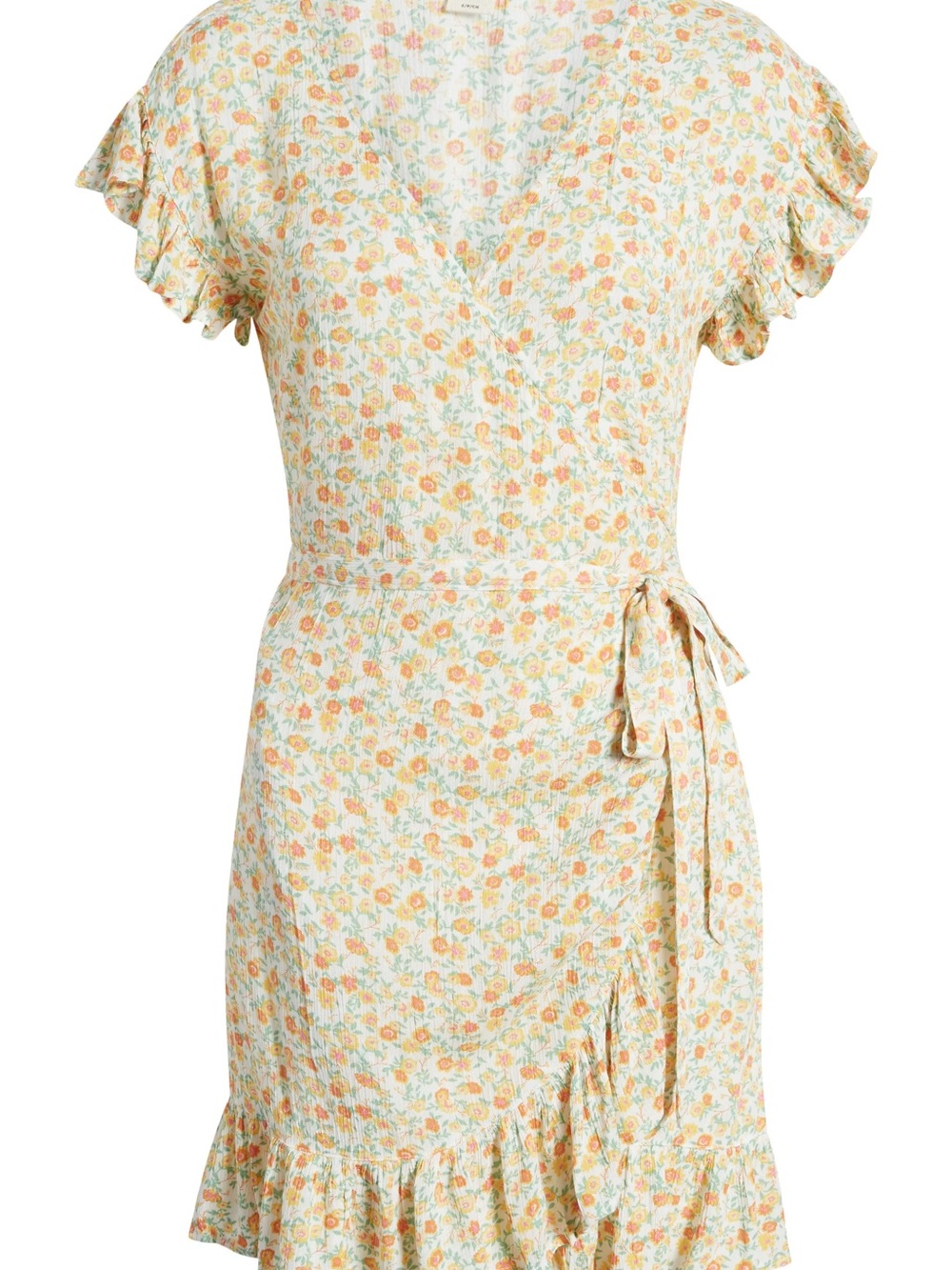 Billabong Cream Midi Wrap Dress with Peach Floral Print